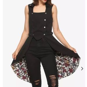 Hot Topic Black Snap-Front Split-Back Long Vest - Small
